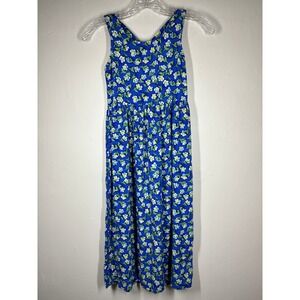 Vintage 90s All That Jazz Blue Floral Criss Cross Back Rayon Maxi Dress Girls 12